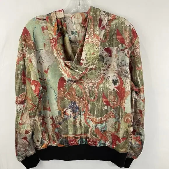 NWT GFashion Men's Silk Hooded Bomber Jacket Size Medium Party Clubwear Hip Hop